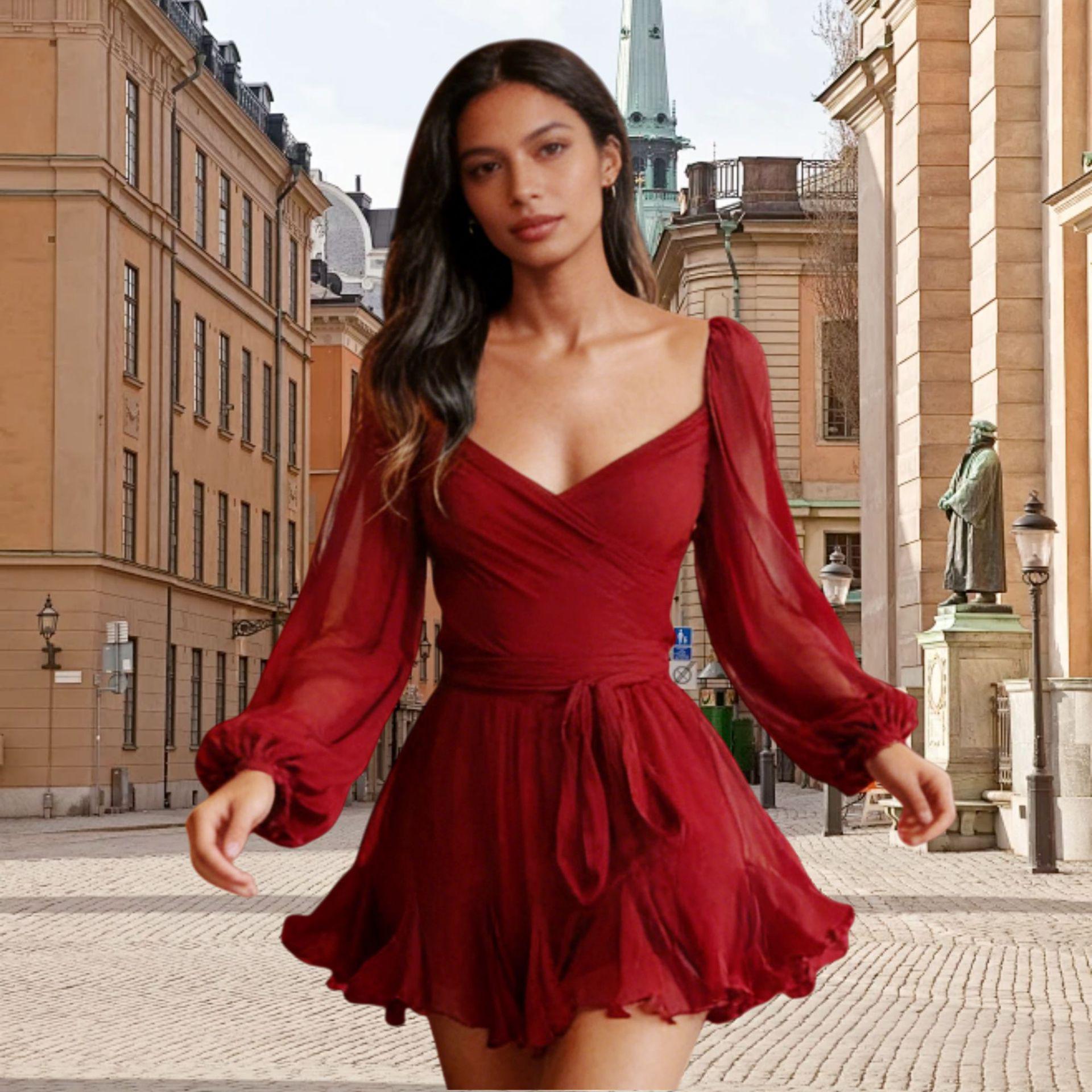 European & American Spring/Summer V-neck Vacation Dress - Sexy Hollow Long Sleeve, Lace-up Backless Skirt for Women L червоний
European & American Spring/Summer V-neck Vacation Dress - Sexy Hollow Long Sleeve, Lace-up Backless Skirt for Women L червоний