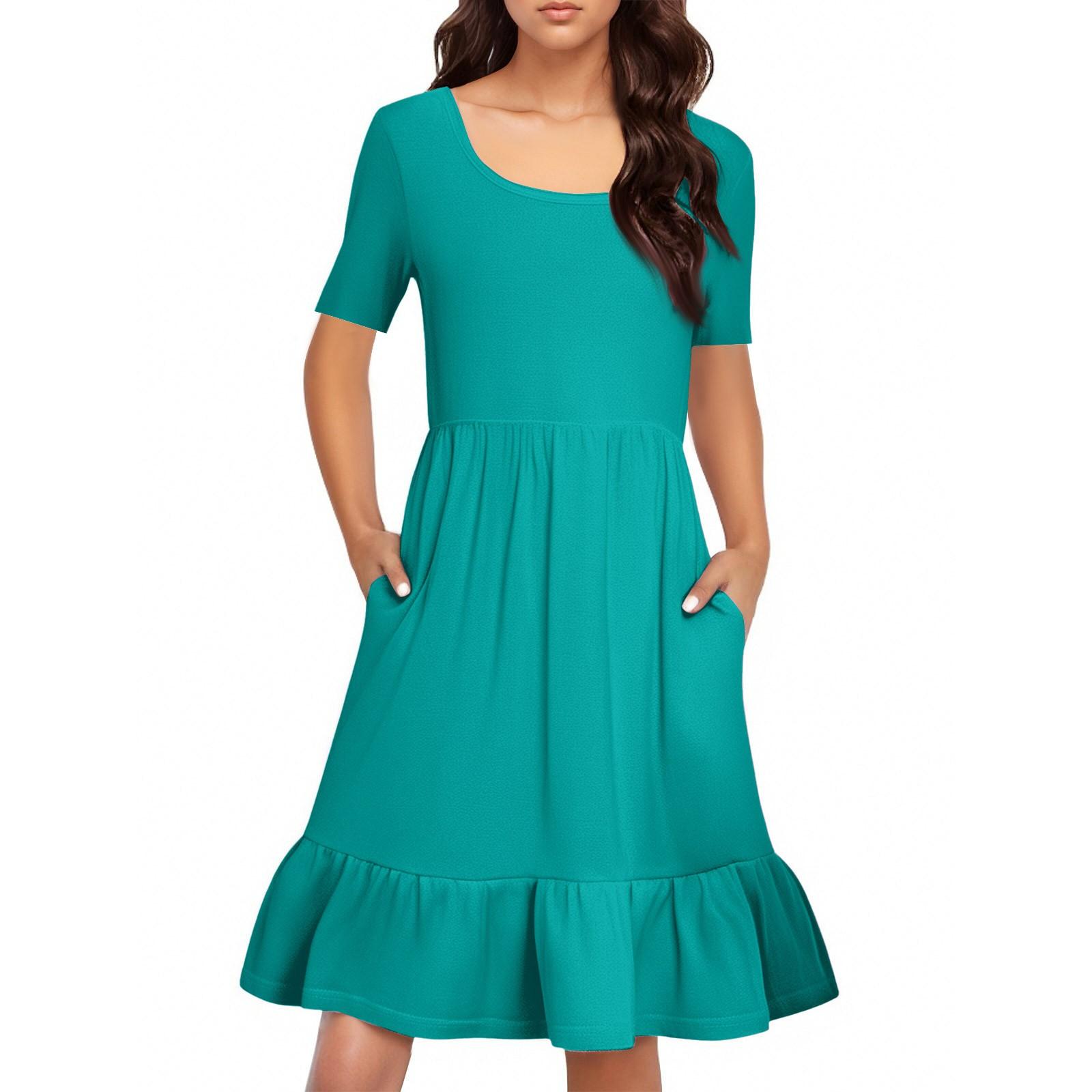 Женское повседневное платье с круглым вырезом и короткими рукавами, однотонное свободное платье с плиссировкой на талии XL
Женское повседневное платье с круглым вырезом и короткими рукавами, однотонное свободное платье с плиссировкой на талии XL