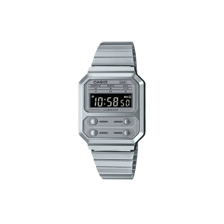 Casio Vintage Series A100 Waterproof Casual Quartz Movement Stainless Steel Strap Unisex Watches Silver A100WE-7B Silver Strap
Casio Vintage Series A100 Waterproof Casual Quartz Movement Stainless Steel Strap Unisex Watches Silver A100WE-7B Silver Strap