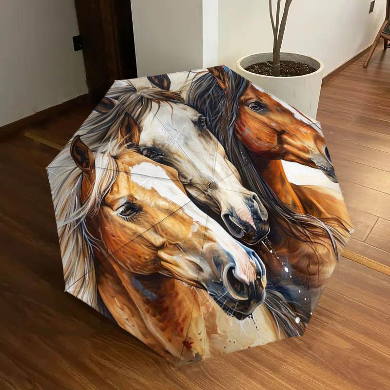Automated Folding Umbrella with Horse Painting Design, Portable Three-fold Design, 8-bone Iron Frame, Outdoor, Perfect Gift for Fans, Travel
Automated Folding Umbrella with Horse Painting Design, Portable Three-fold Design, 8-bone Iron Frame, Outdoor, Perfect Gift for Fans, Travel