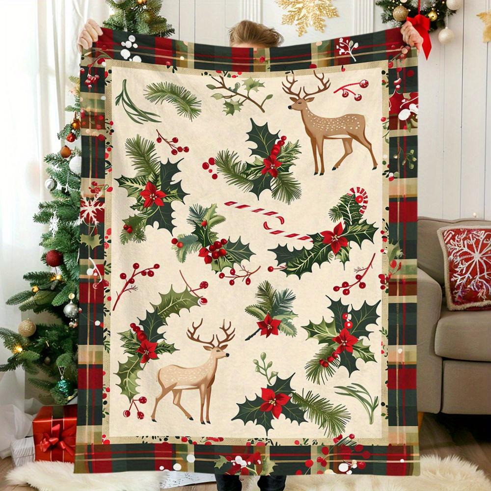 Vintage Christmas Fleece Blanket - Buffalo Plaid/Holly/Reindeer | Soft Warm | Naps/Office/Camping/Travel | Holiday 30x40in
Vintage Christmas Fleece Blanket - Buffalo Plaid/Holly/Reindeer | Soft Warm | Naps/Office/Camping/Travel | Holiday 30x40in