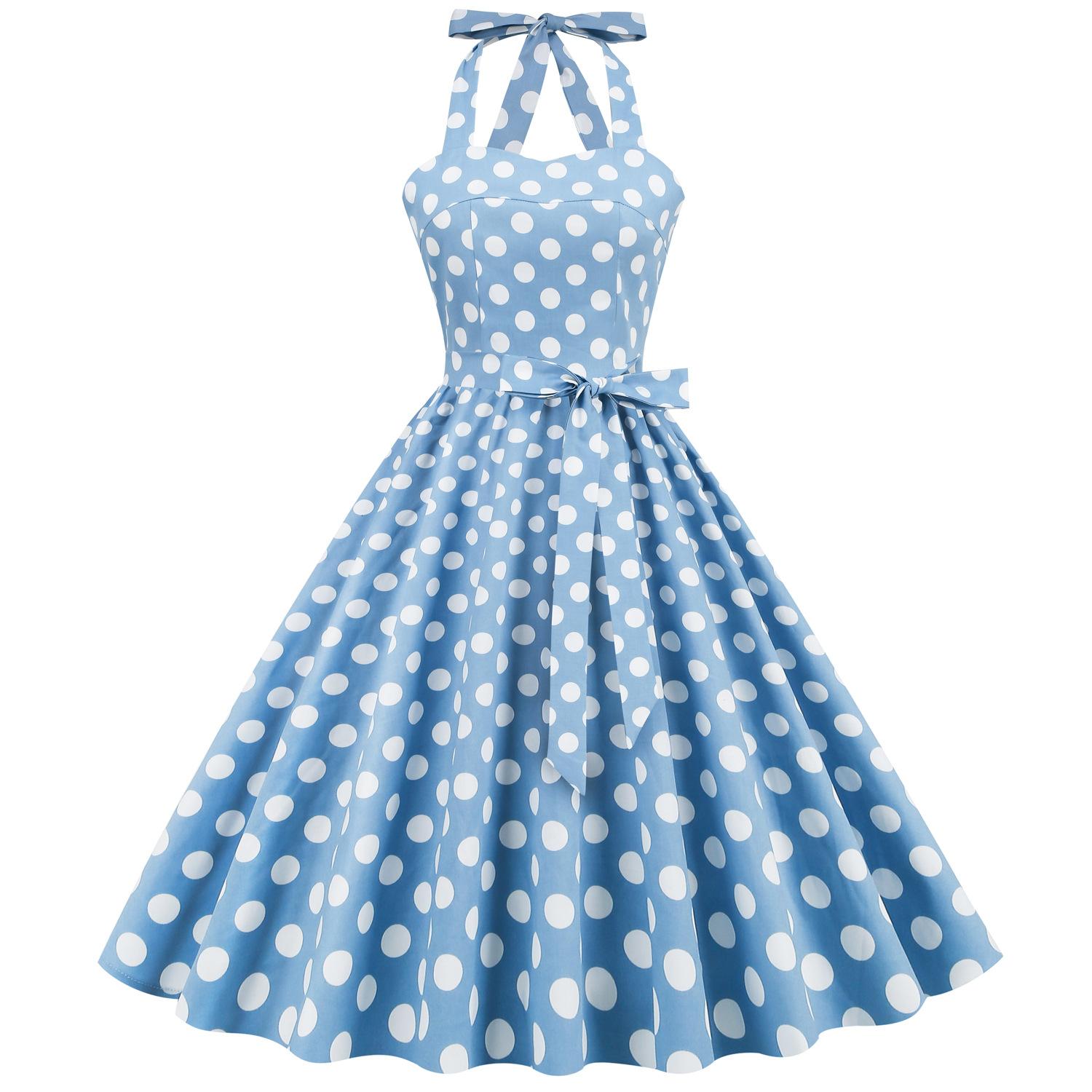 Vintage blue polka-dot lace-up halter-neck flared ball gown – elegant performance dress for the annual party XXL
Vintage blue polka-dot lace-up halter-neck flared ball gown – elegant performance dress for the annual party XXL