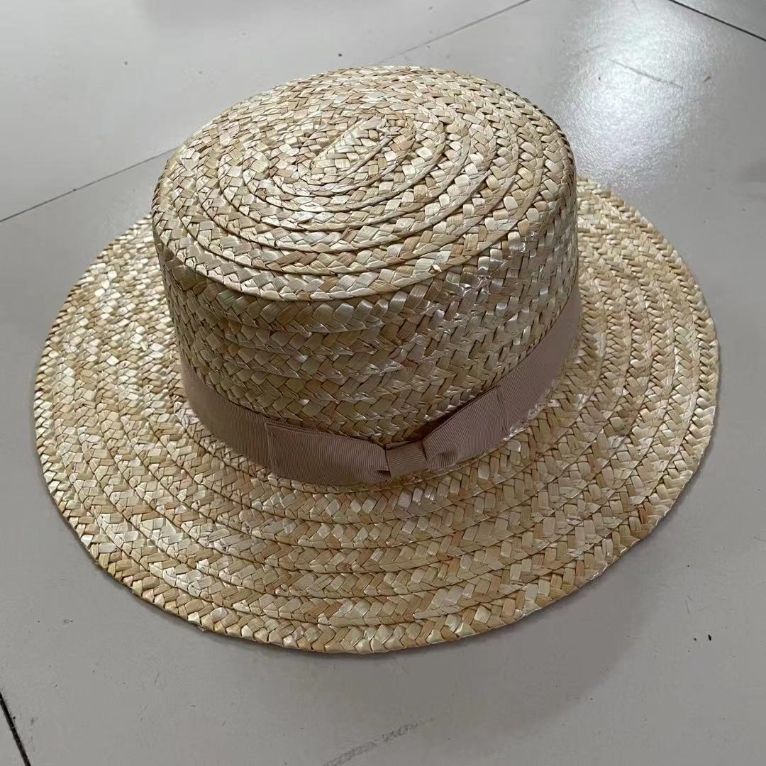 Ручная работа ретро современная солнцезащитная соломенная шляпа с плоским верхом солнцезащитная шляпа с маленькими полями круглая цилиндр M(56-58cm)