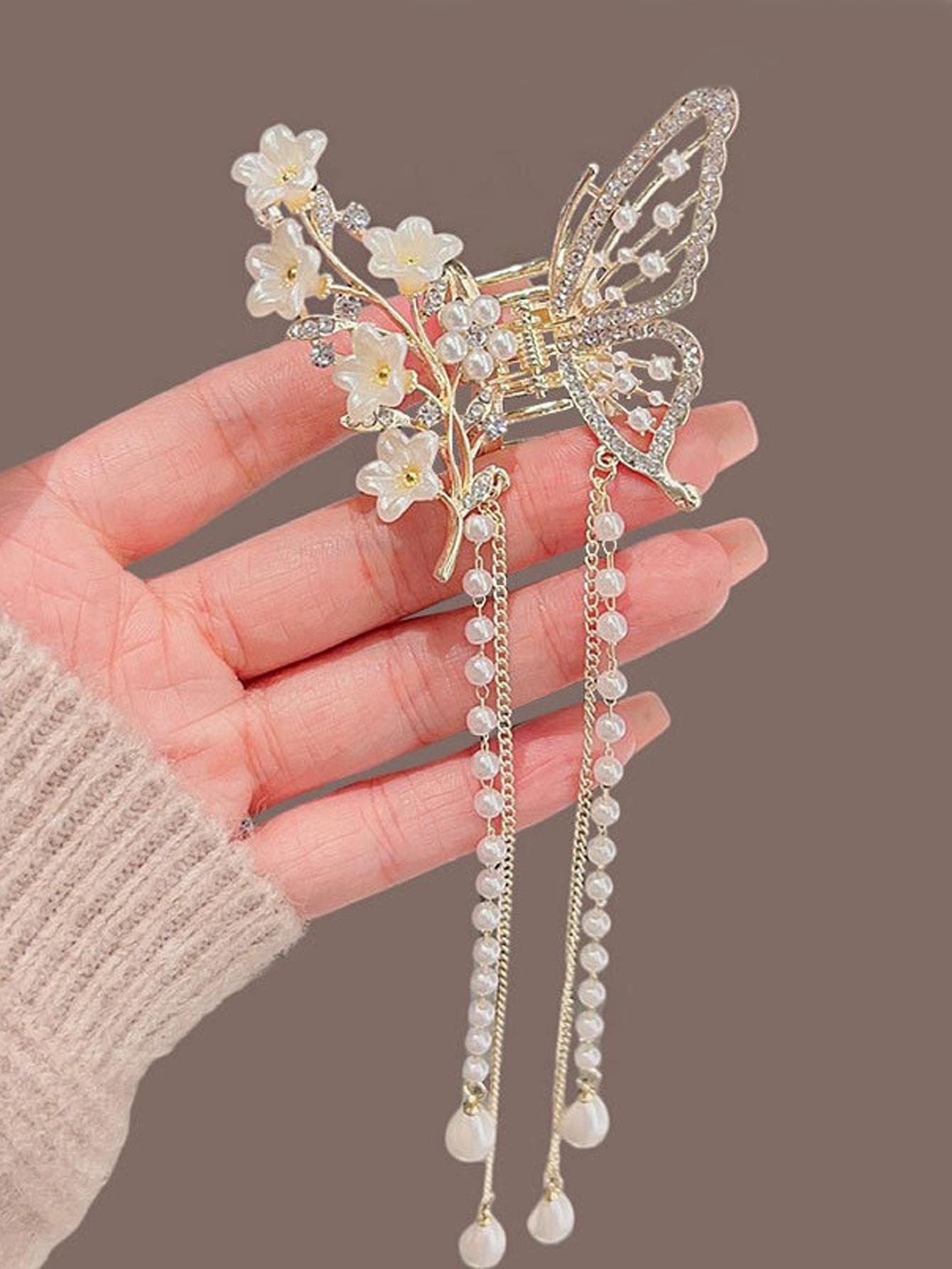 1Pcs Fashion Hair Diamond-Set Pearl Butterfly Tassels Hair Claws For Women Hair Accessories
1Pcs Fashion Hair Diamond-Set Pearl Butterfly Tassels Hair Claws For Women Hair Accessories