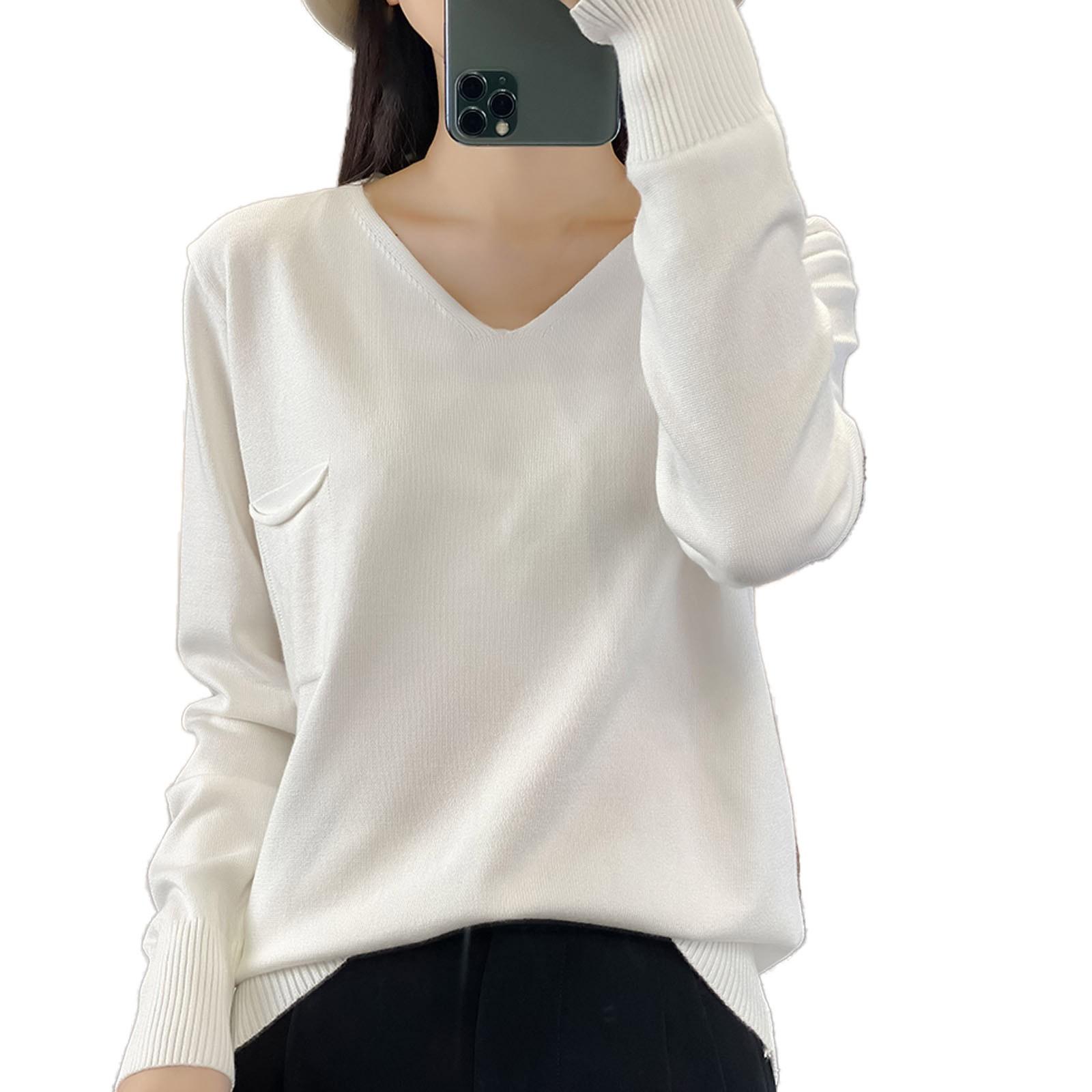 Женский повседневный однотонный трикотажный свитер с V-образным вырезом и длинными рукавами, с карманами в качестве основы, свитер XL белый
Женский повседневный однотонный трикотажный свитер с V-образным вырезом и длинными рукавами, с карманами в качестве основы, свитер XL белый