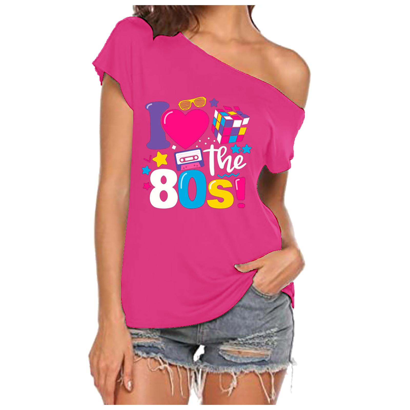 Жіночий літній повсякденний модний принт (Я люблю 80-ті) Сексуальна вільна футболка з відкритими плечима з похилим вирізом і короткими рукавами гарячі рожевого кольору
Жіночий літній повсякденний модний принт (Я люблю 80-ті) Сексуальна вільна футболка з відкритими плечима з похилим вирізом і короткими рукавами гарячі рожевого кольору