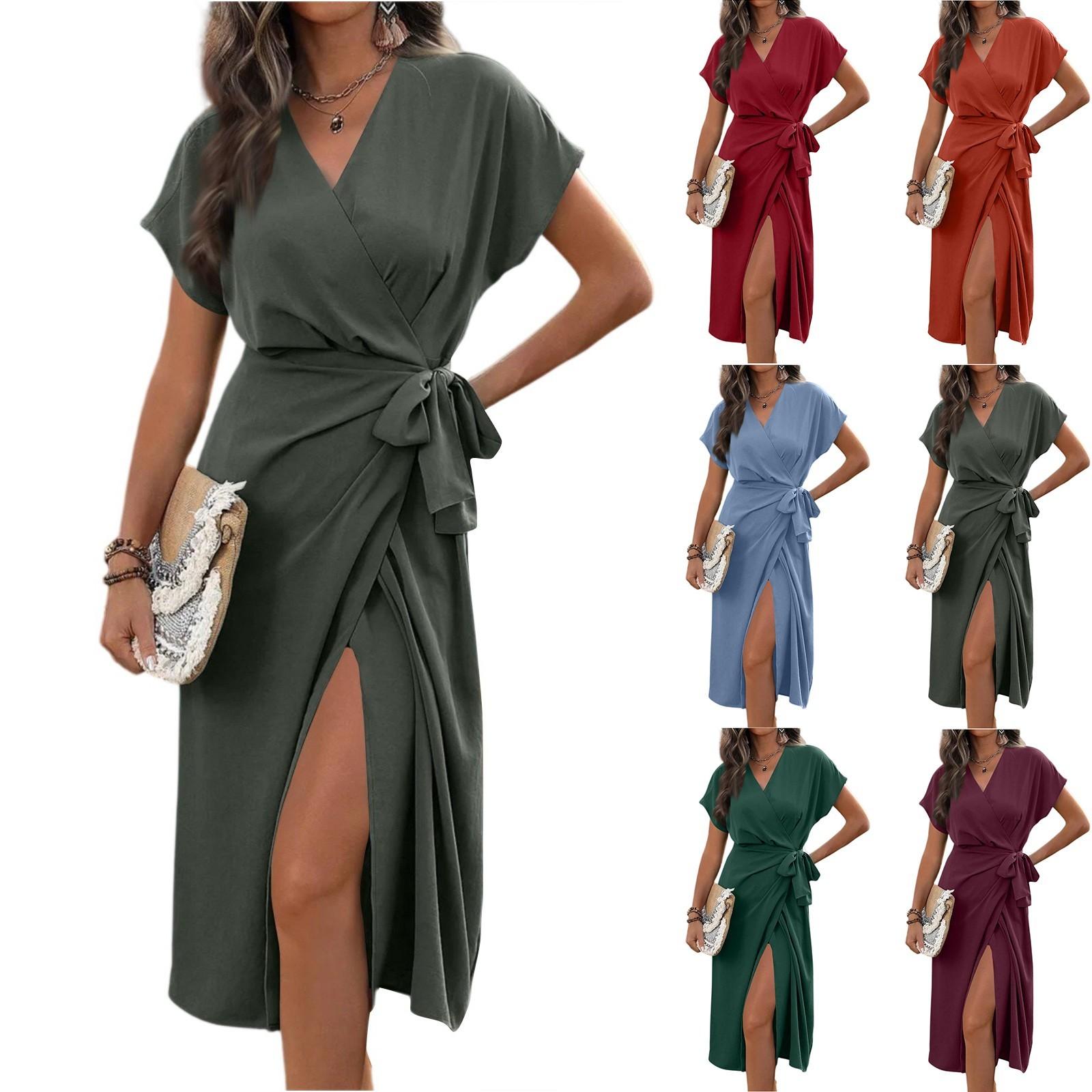 Women s V Neck Wrap Dress Twisted Slit Pleated Waist Tie Short Sleeve Summer Midi Dresses XXXL зелений
Women s V Neck Wrap Dress Twisted Slit Pleated Waist Tie Short Sleeve Summer Midi Dresses XXXL зелений