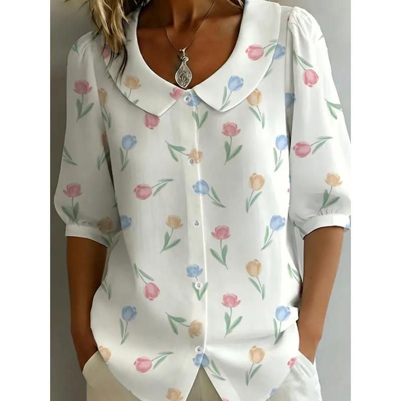 Womens Floral Print Peter Pan Collar Puff Short Sleeve Button Down Blouse S
Womens Floral Print Peter Pan Collar Puff Short Sleeve Button Down Blouse S