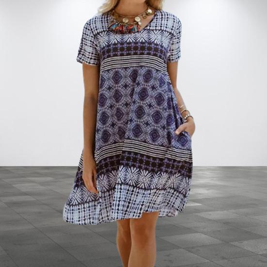 Summer Women Dress Round Neck Knee Length Retro Print Loose Short Sleevess Pullover Vacation Beach Wear XL синий
Summer Women Dress Round Neck Knee Length Retro Print Loose Short Sleevess Pullover Vacation Beach Wear XL синий