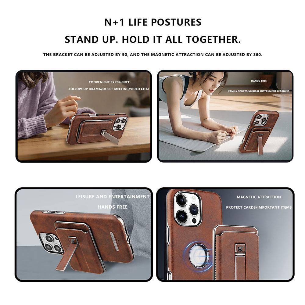 For iPhone 16 Pro Max Case with Card Holder Kickstand Leather Texture PC Matte Phone Cover Electroplated Dark Brown
For iPhone 16 Pro Max Case with Card Holder Kickstand Leather Texture PC Matte Phone Cover Electroplated Dark Brown