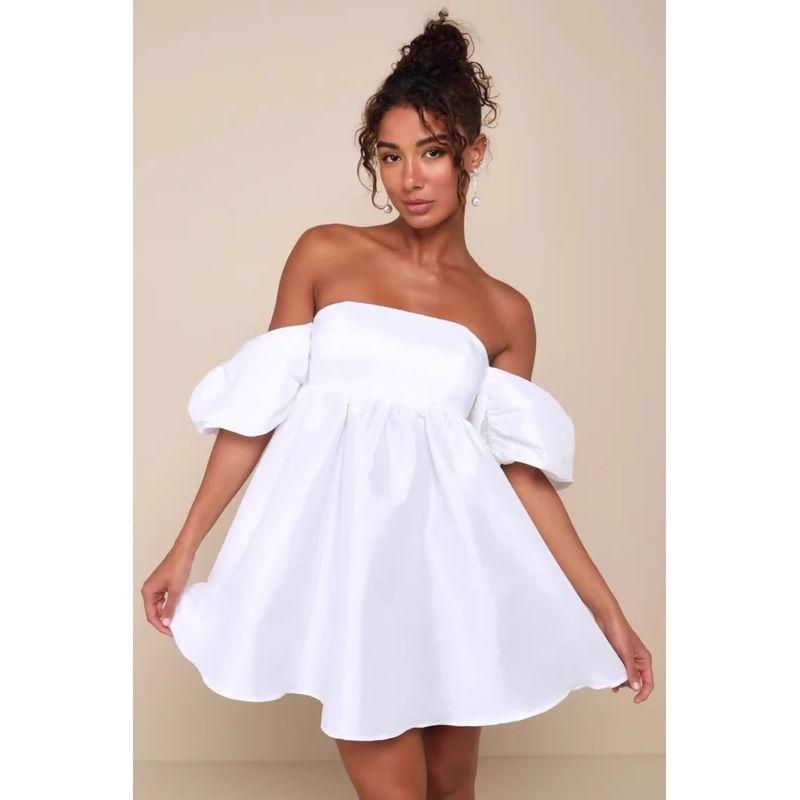 Export Single Lu s Summer Holiday New off-Neck Puff Sleeves Bright Silk Large Swing Small Short Dress Women White M
Export Single Lu s Summer Holiday New off-Neck Puff Sleeves Bright Silk Large Swing Small Short Dress Women White M