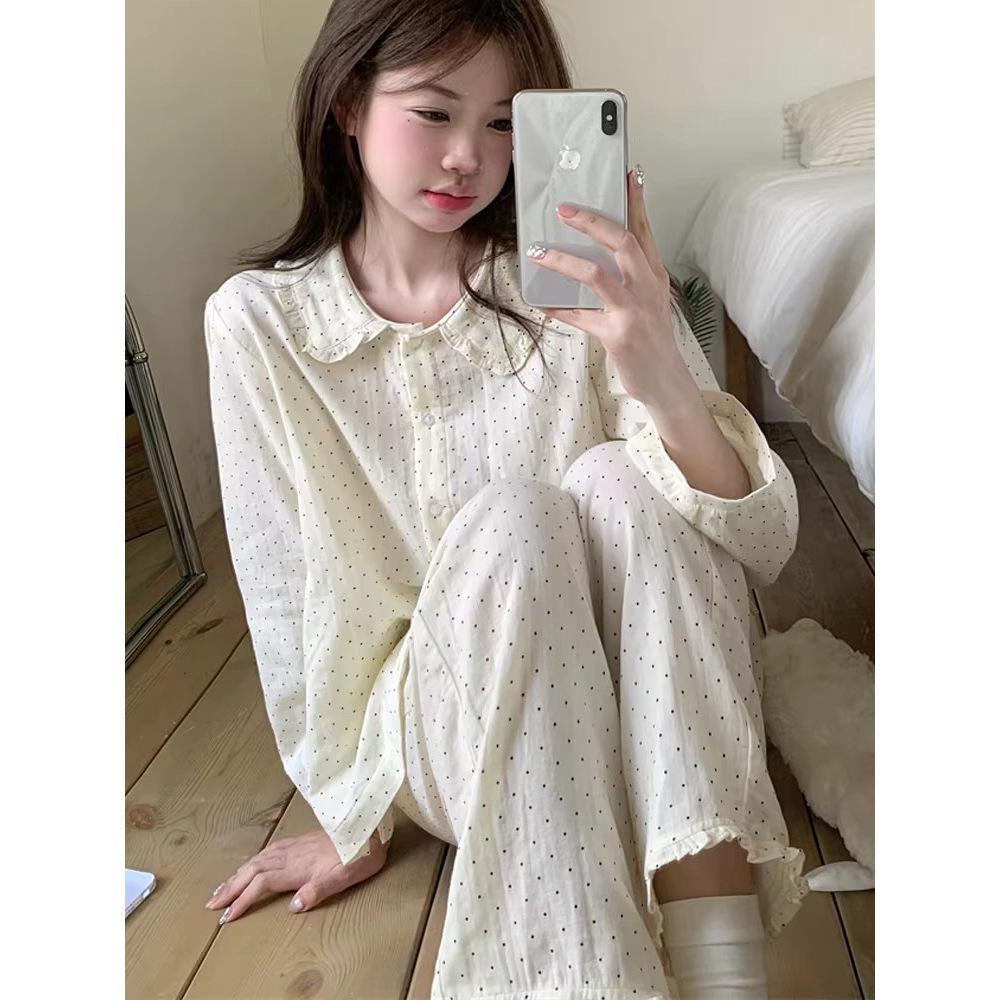 Cloud cotton pajamas women s spring and autumn princess style long-sleeved suit high-end polka dot loungewear large size cute outer wear M
Cloud cotton pajamas women s spring and autumn princess style long-sleeved suit high-end polka dot loungewear large size cute outer wear M
