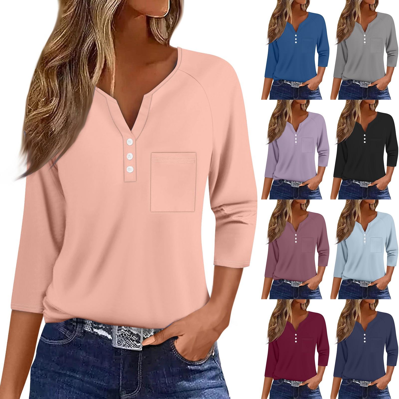 Ladies Casual Fashion V-neck Loose Versatile Solid Color Printed Three-quarter Sleeves S
Ladies Casual Fashion V-neck Loose Versatile Solid Color Printed Three-quarter Sleeves S