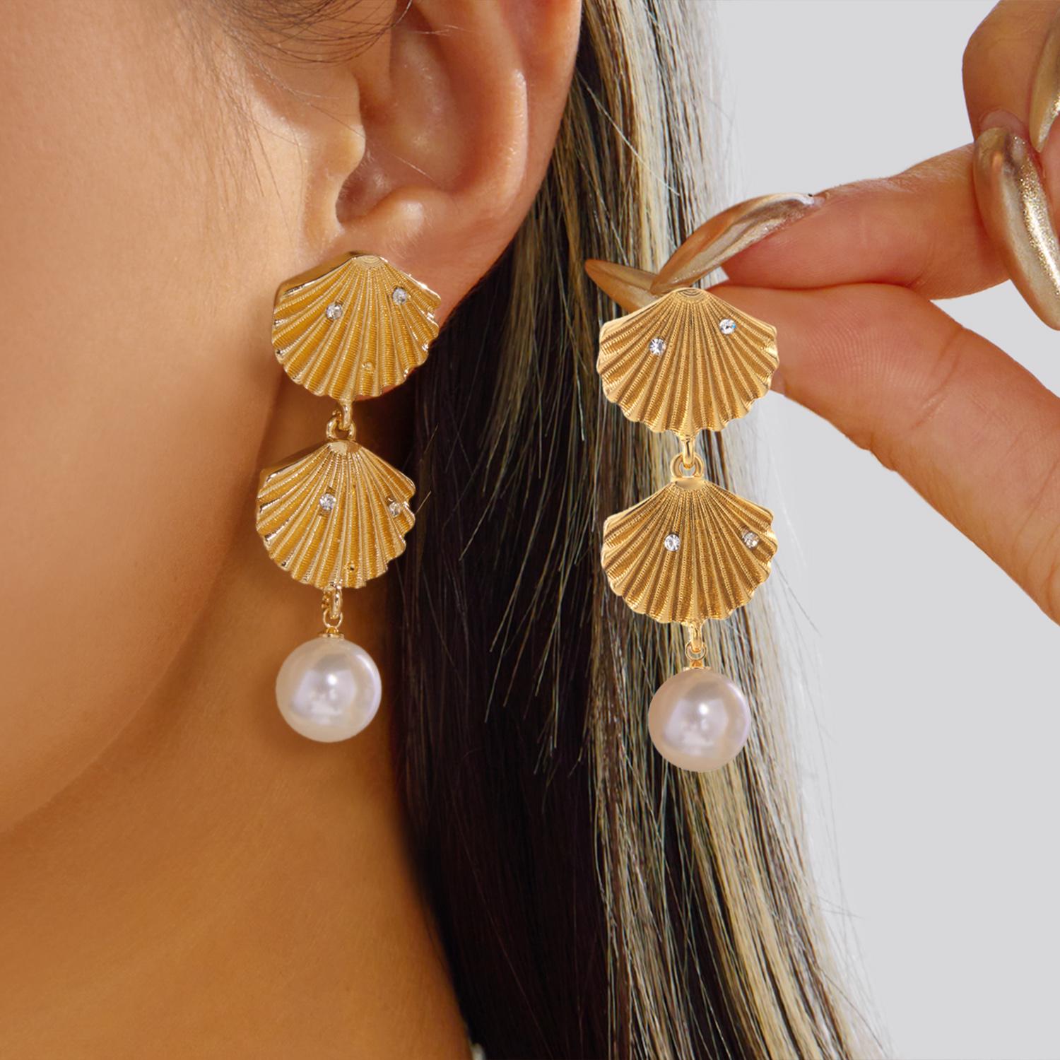 Vintage Gold Plated Metal Texture Shell Drop Earrings for Women Boho Elegant Imitation Pearl Conch Coral Earring Party Jewelry
Vintage Gold Plated Metal Texture Shell Drop Earrings for Women Boho Elegant Imitation Pearl Conch Coral Earring Party Jewelry