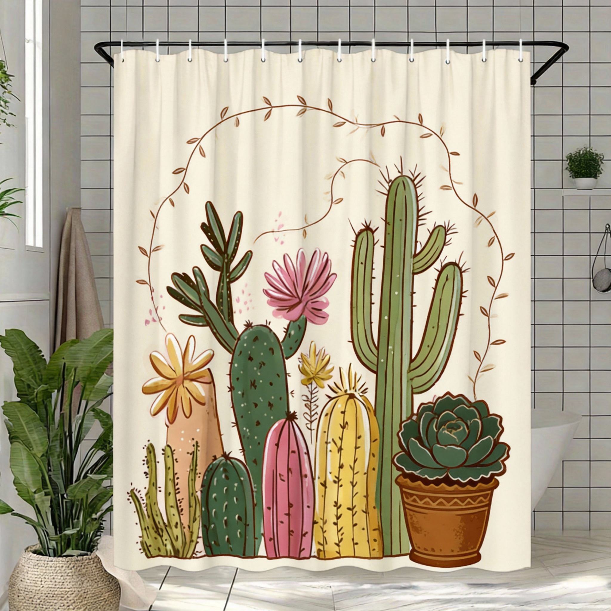 Cactus Garden Shower Curtain Colorful Succulents On Pink Background Polyester Bath Curtain With Hooks For Boho Decor W60H190(CM)-1 Pcs
Cactus Garden Shower Curtain Colorful Succulents On Pink Background Polyester Bath Curtain With Hooks For Boho Decor W60H190(CM)-1 Pcs