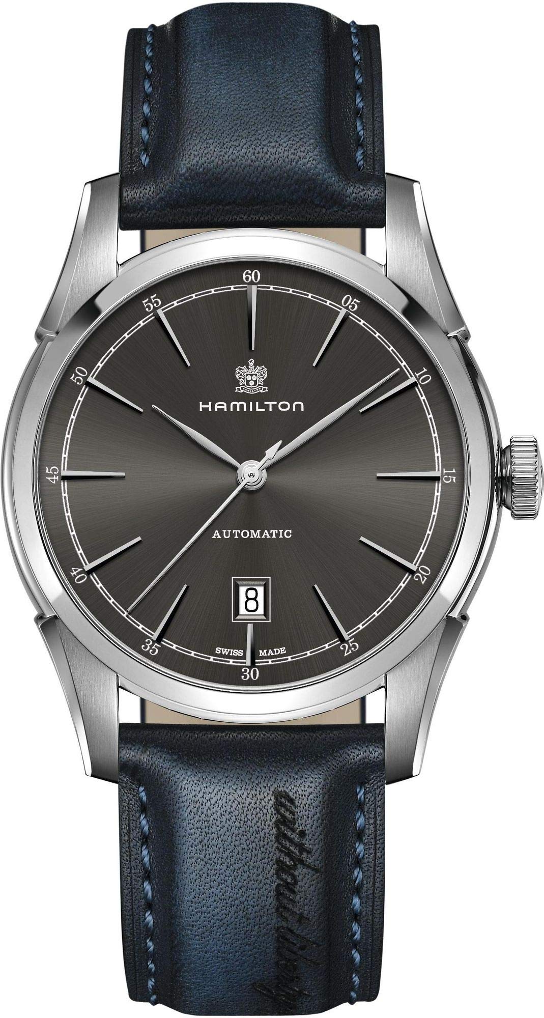 Hamilton Watch American Classic Spirit of Liberty Auto Swiss Made 42mm Stainless Steel Case Anthracite Dial Analog Watch Blue Leather Strap Dark Gray
Hamilton Watch American Classic Spirit of Liberty Auto Swiss Made 42mm Stainless Steel Case Anthracite Dial Analog Watch Blue Leather Strap Dark Gray