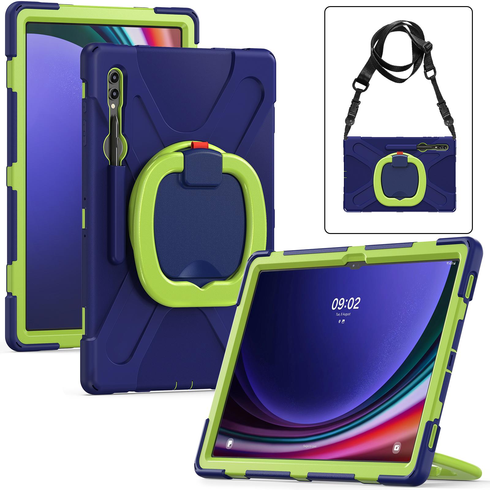For Samsung Galaxy Tab S10 Ultra X920/S9 Ultra X910/S8 Ultra X900/X906 PC+Silicone Tablet Case Rotating Kickstand Cover with Shoulder Strap Blue/Yellowgreen
For Samsung Galaxy Tab S10 Ultra X920/S9 Ultra X910/S8 Ultra X900/X906 PC+Silicone Tablet Case Rotating Kickstand Cover with Shoulder Strap Blue/Yellowgreen