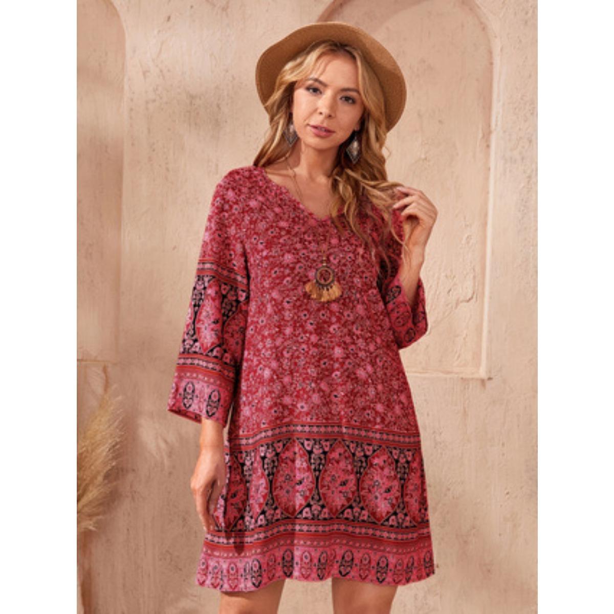 Women s Spring Summer V-Neck Fashion Print Loose Casual Dress For Cross Border Trade S кирпич красный
Women s Spring Summer V-Neck Fashion Print Loose Casual Dress For Cross Border Trade S кирпич красный