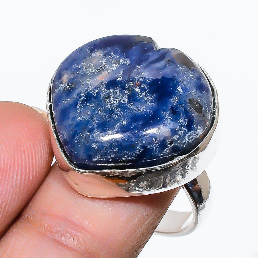 Кольцо из серебра 925 пробы с натуральным содалитом, размер 9, ручная работа, i7f82