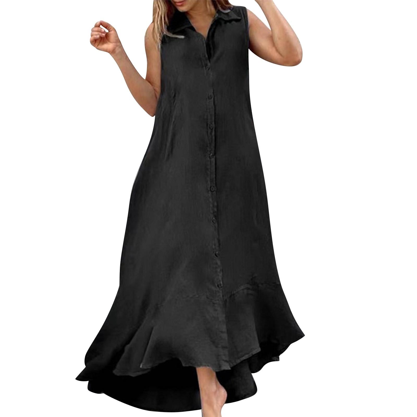 Women s Fashion Lapel Sleeveless Cotton Linen Swing Long Solid Color Dresses XXL чорний
Women s Fashion Lapel Sleeveless Cotton Linen Swing Long Solid Color Dresses XXL чорний