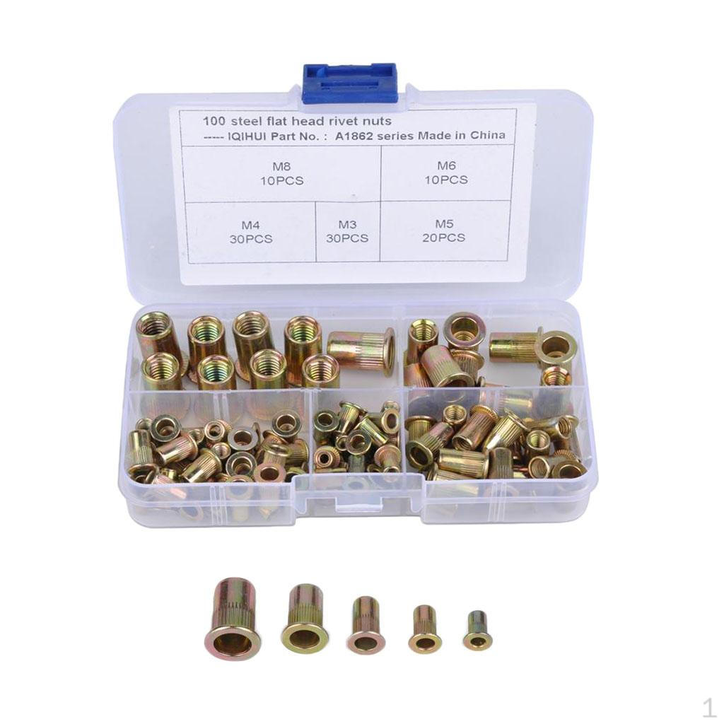 100 Steel Threads Flat Head Rivet Nuts Assortment Zinc Finish
100 Steel Threads Flat Head Rivet Nuts Assortment Zinc Finish