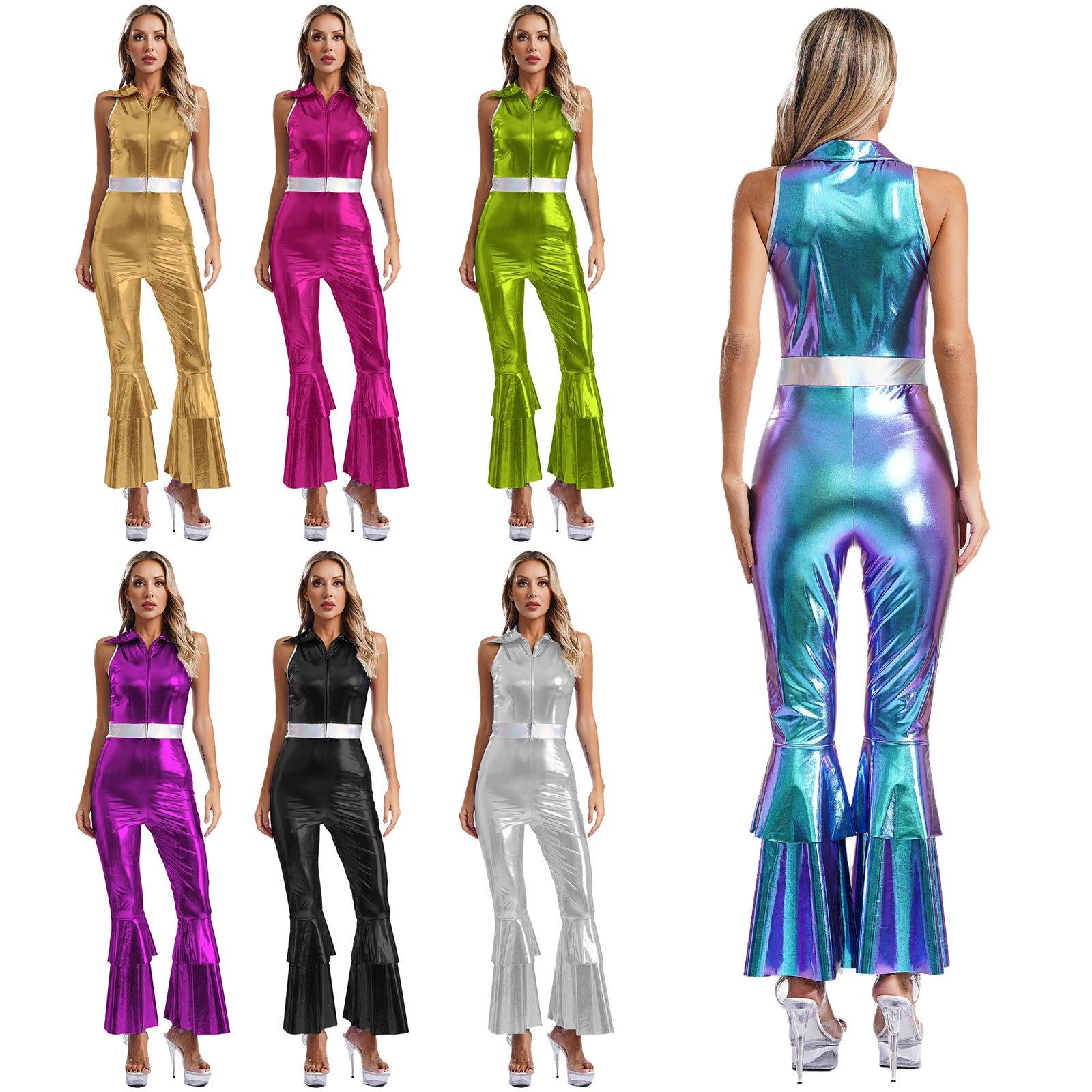 Womens Glittery Metallic 70s Disco Jumpsuit Lapel Collar Sleeveless High Waist Flared Legs for Dance Parties S синій
Womens Glittery Metallic 70s Disco Jumpsuit Lapel Collar Sleeveless High Waist Flared Legs for Dance Parties S синій