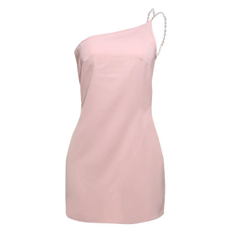 # Sisjuly# Мода Чистое Желание Розовый Милый Косое Плечо Крест Красота Спины Юбка на Подтяжках Женская Легче всего для Сочетания Платье А-силуэта Pink S