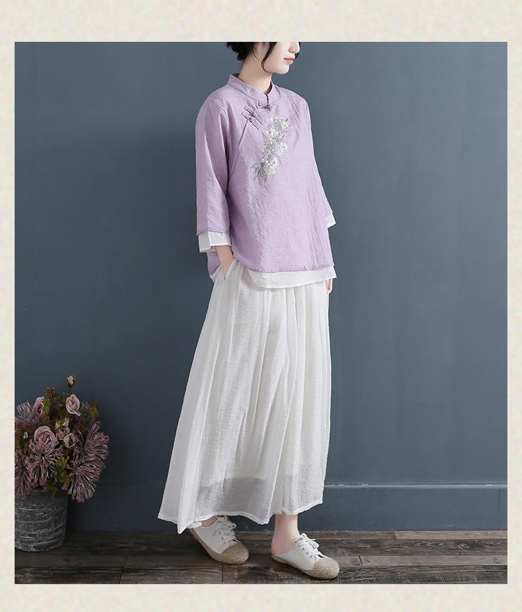 Топ в китайском этническом стиле из вышитого хлопка и льна на пуговицах-лягушках для женщин, лето 2024, воротник-стойка, рукава три четверти. XL фиолетовый
Топ в китайском этническом стиле из вышитого хлопка и льна на пуговицах-лягушках для женщин, лето 2024, воротник-стойка, рукава три четверти. XL фиолетовый