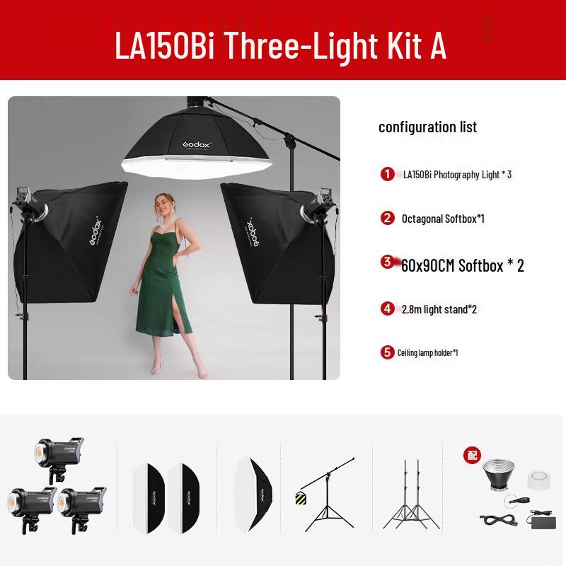 Godox LA150BI 3-Light Bi-Color LED Video Light Kit
Godox LA150BI 3-Light Bi-Color LED Video Light Kit