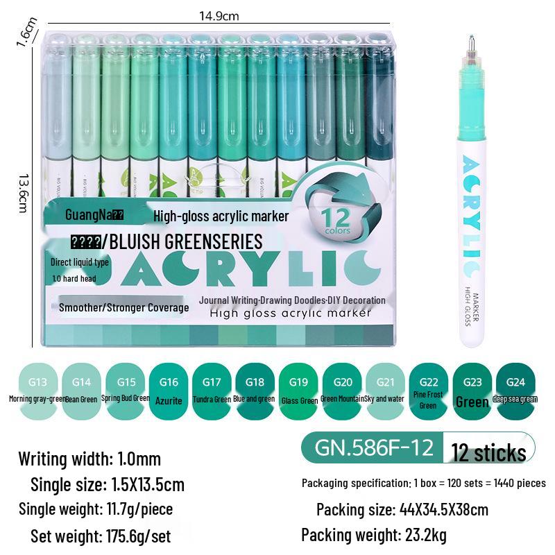 Guang Na 586 Acrylic Waterproof Highlight Markers - Non-Bleeding, Stackable, Watercolor Art Pens for Students
Guang Na 586 Acrylic Waterproof Highlight Markers - Non-Bleeding, Stackable, Watercolor Art Pens for Students
