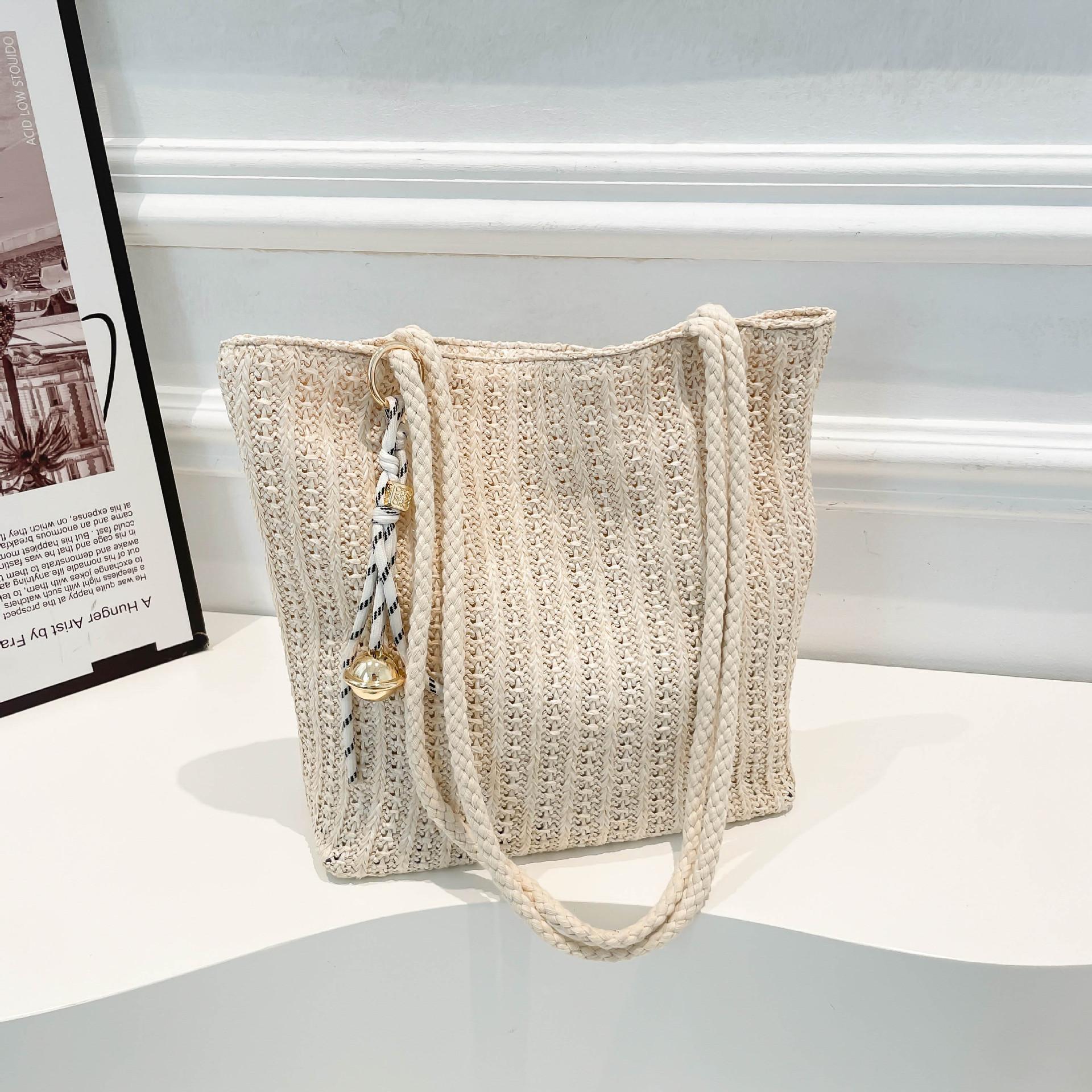Mori плетеная сумка из соломы женская 2025 новая модная пасторальная сумка-тоут текстурная нишевая сумка под мышкой плетеная сумка Without pendant
