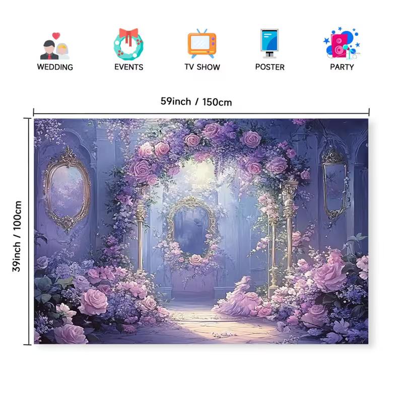 2D Printed Purple Floral Arch Backdrop with Vintage Mirrors for Wedding Photography and Romantic Events 47.2x31.5inch/120*80cm
2D Printed Purple Floral Arch Backdrop with Vintage Mirrors for Wedding Photography and Romantic Events 47.2x31.5inch/120*80cm