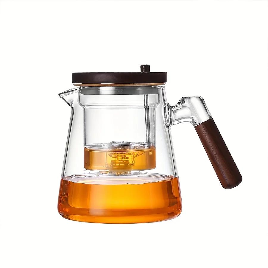 800 мл/27,05 унц. Элегантный стеклянный заварочный чайник с деревянной крышкой и ручкой - для домашнего чая прозрачный