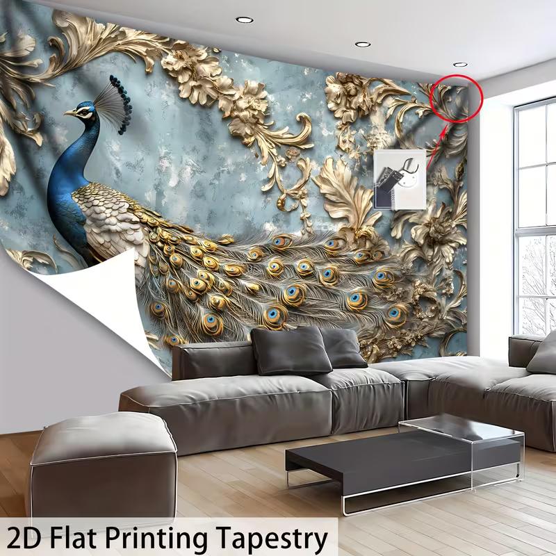 2D Elegant Blue Peacock & Gold Ornament Wall Tapestry Living Room Art 47.2x31.5inch/120*80cm
2D Elegant Blue Peacock & Gold Ornament Wall Tapestry Living Room Art 47.2x31.5inch/120*80cm
