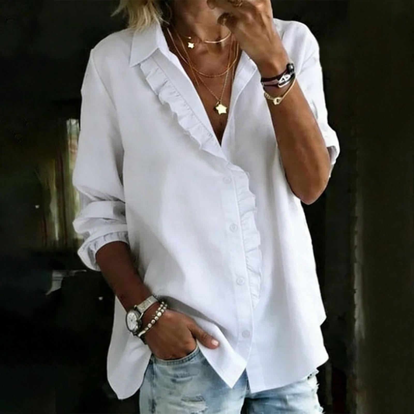 Women s Long Sleeve Ruffle Trim Button Down Shirt Casual Loose Fit Lightweight Blouse for Spring Summer Work Office Wear S белый
Women s Long Sleeve Ruffle Trim Button Down Shirt Casual Loose Fit Lightweight Blouse for Spring Summer Work Office Wear S белый