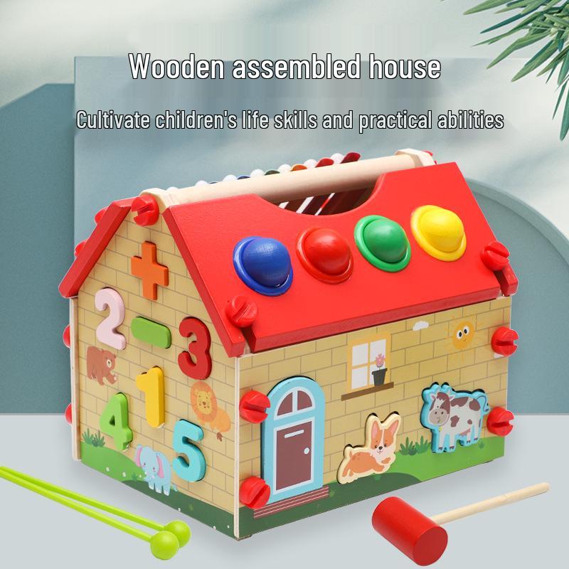 Wooden Educational Toy House for Kids: Shape, Number, and Nut Matching Blocks 
Wooden Educational Toy House for Kids: Shape, Number, and Nut Matching Blocks