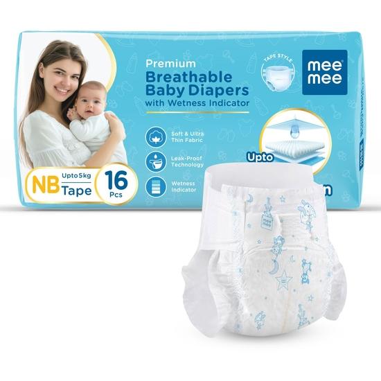 Mee Mee Premium Breathable Baby Diapers | (NB) Size Baby Taped Diapers | 16 PIECES | Skin Friendly, Super Absorbent (Newborn, 16 PIECES)
Mee Mee Premium Breathable Baby Diapers | (NB) Size Baby Taped Diapers | 16 PIECES | Skin Friendly, Super Absorbent (Newborn, 16 PIECES)