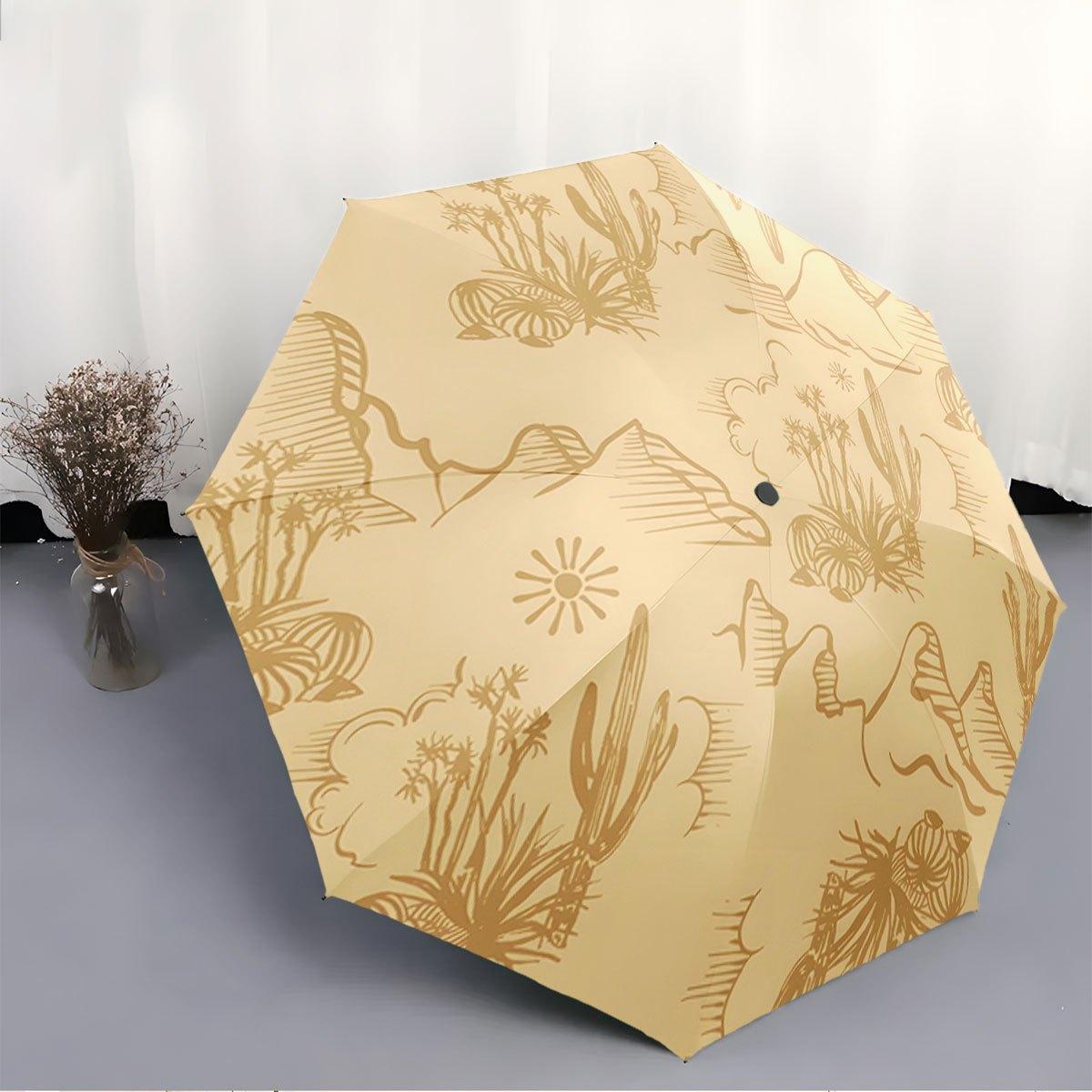 Open/Close Folding Umbrella with Beige & Golden Desert Cactus & Mountain Design - 8-Rib Compact Portable Umbrella with Handle
Open/Close Folding Umbrella with Beige & Golden Desert Cactus & Mountain Design - 8-Rib Compact Portable Umbrella with Handle