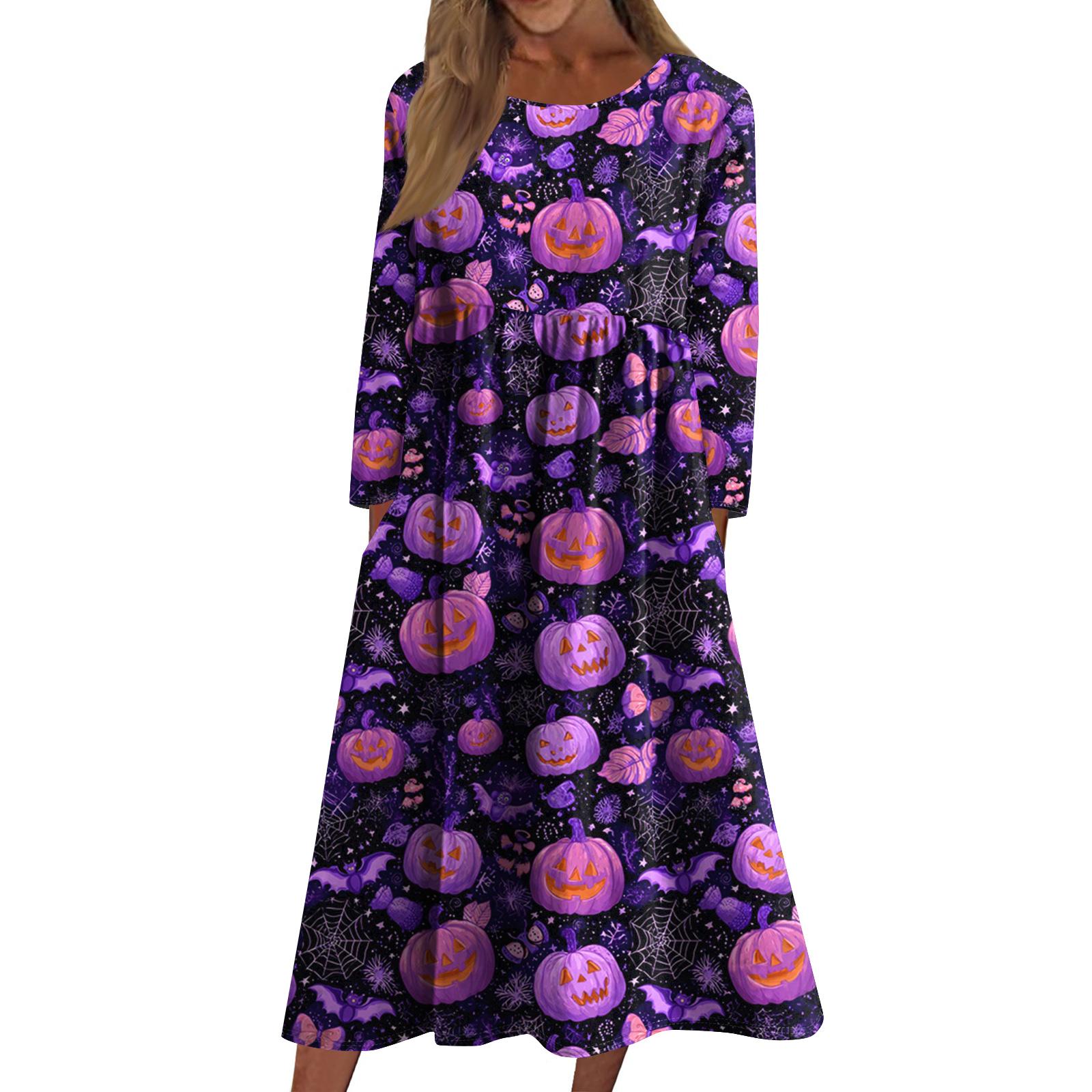 Женское повседневное платье средней длины с круглым вырезом и принтом Хэллоуина, платье средней длины с длинными рукавами и карманом S фиолетовый
Женское повседневное платье средней длины с круглым вырезом и принтом Хэллоуина, платье средней длины с длинными рукавами и карманом S фиолетовый