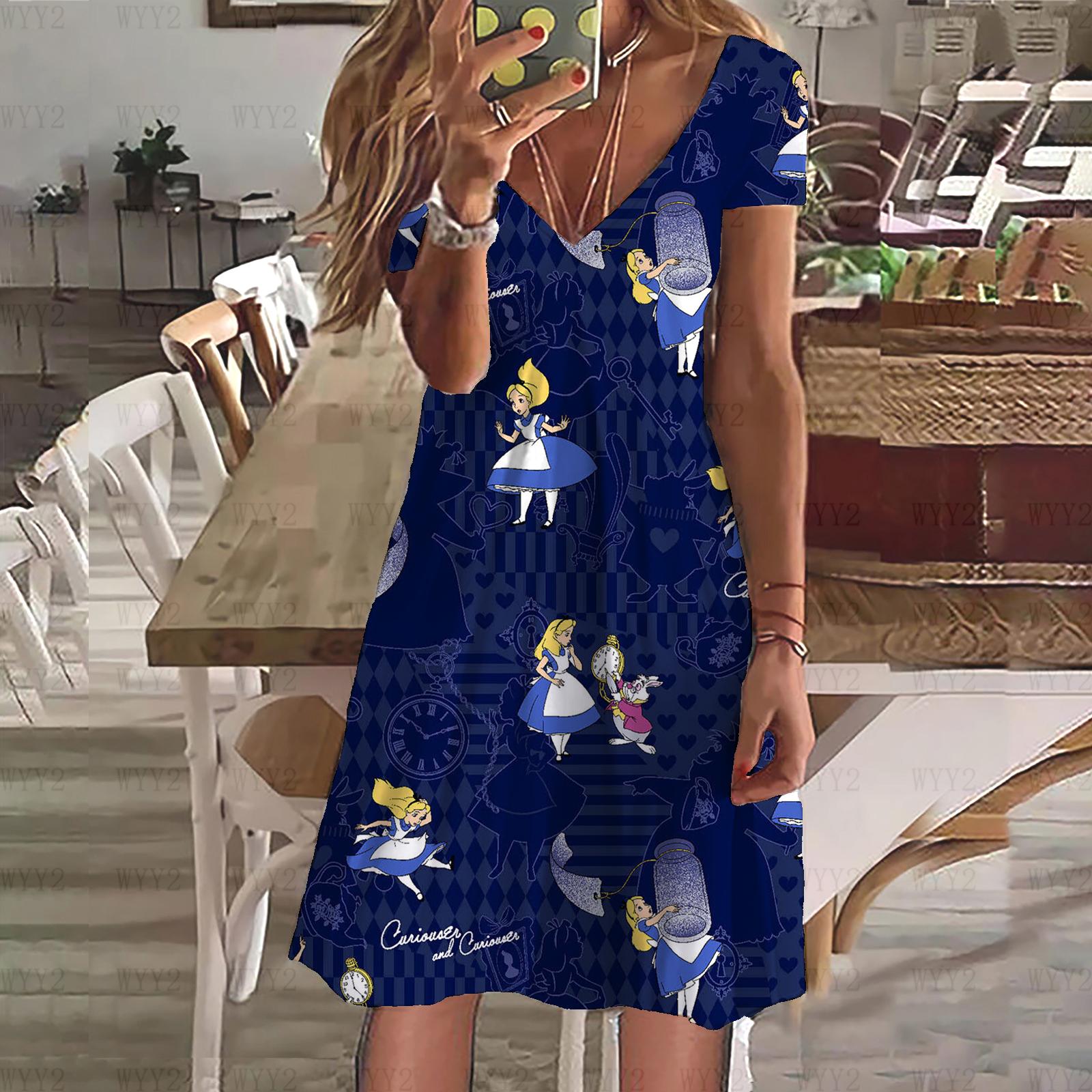 Summer Ladies New Dress Disney Princess Alice In Wonderland Print V Neck Short Sleeve Dress Ladies Clothing Casual Street Style 7XL
Summer Ladies New Dress Disney Princess Alice In Wonderland Print V Neck Short Sleeve Dress Ladies Clothing Casual Street Style 7XL