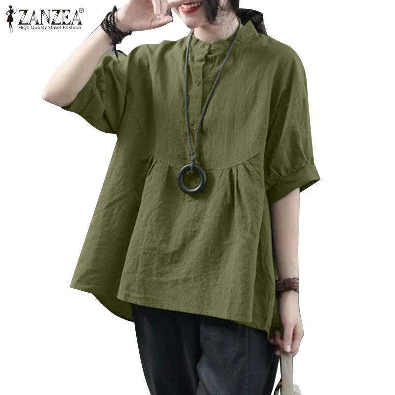 ZANZEA Женская повседневная однотонная свободная хлопковая блузка с круглым вырезом и короткими рукавами
ZANZEA Женская повседневная однотонная свободная хлопковая блузка с круглым вырезом и короткими рукавами