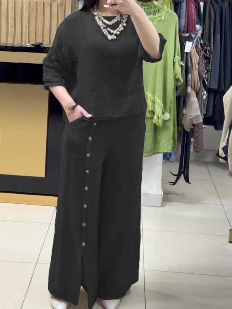 Двоскладовий комплект з рукавом три чверті та брюками wide leg з ґудзиками 5XL чорний
Двоскладовий комплект з рукавом три чверті та брюками wide leg з ґудзиками 5XL чорний