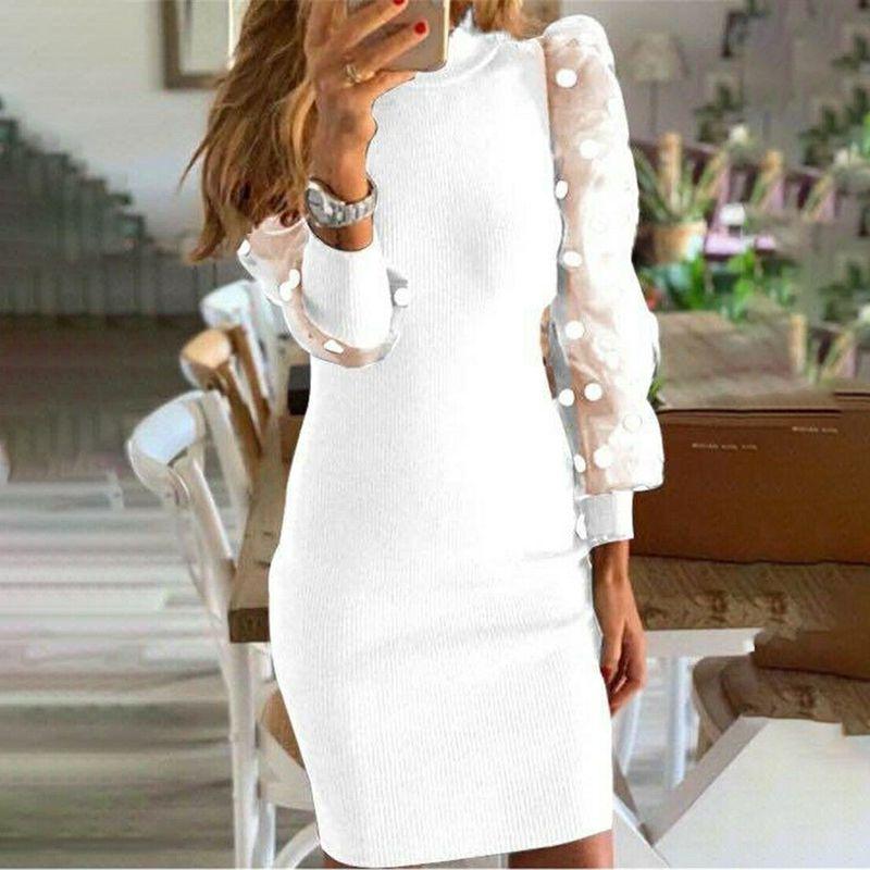 Women Polka Dot Jumper Long Net Yarn Sleeve Bodycon Fitted Size Dress Mini 2XL білий
Women Polka Dot Jumper Long Net Yarn Sleeve Bodycon Fitted Size Dress Mini 2XL білий