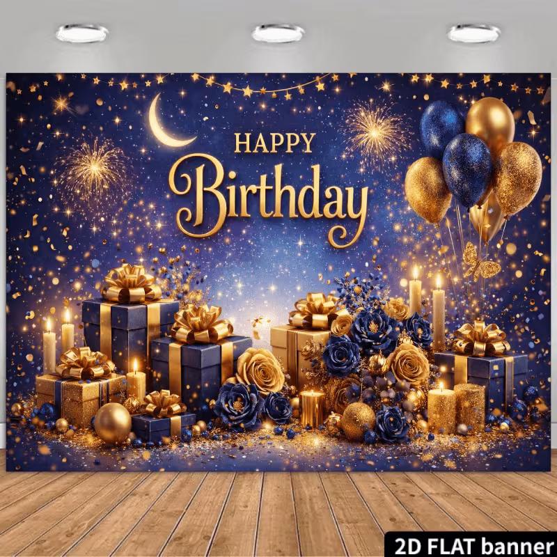 2D Starry Night Birthday Backdrop, Blue Gold Balloon & Gift Background 47.2x31.5inch/120*80cm
2D Starry Night Birthday Backdrop, Blue Gold Balloon & Gift Background 47.2x31.5inch/120*80cm
