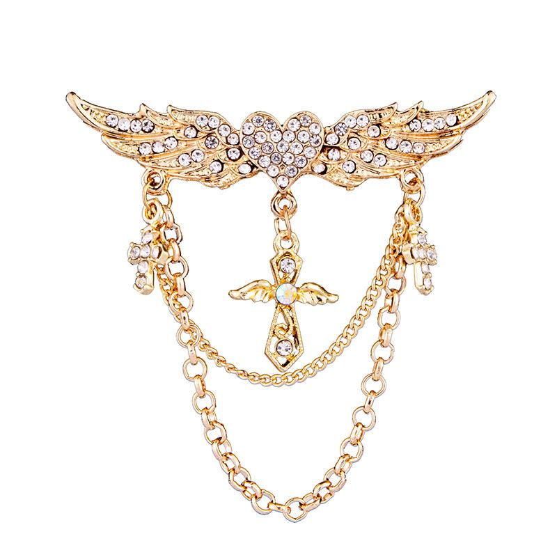 Winged Heart Brooch with Decorative Chains and Cross Pendant Rhinestone Embellished Metal Alloy Pin for Clothing Accessories One Size
Winged Heart Brooch with Decorative Chains and Cross Pendant Rhinestone Embellished Metal Alloy Pin for Clothing Accessories One Size