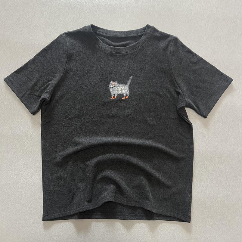 Cartoon Cat Embroidery Short Sleeve Women s T-shirt, New Spring Arrival, Black/Gray Round Neck, Loose Fit, Slimming, Versatile Casual Top. One size чорний/сірий колір
Cartoon Cat Embroidery Short Sleeve Women s T-shirt, New Spring Arrival, Black/Gray Round Neck, Loose Fit, Slimming, Versatile Casual Top. One size чорний/сірий колір