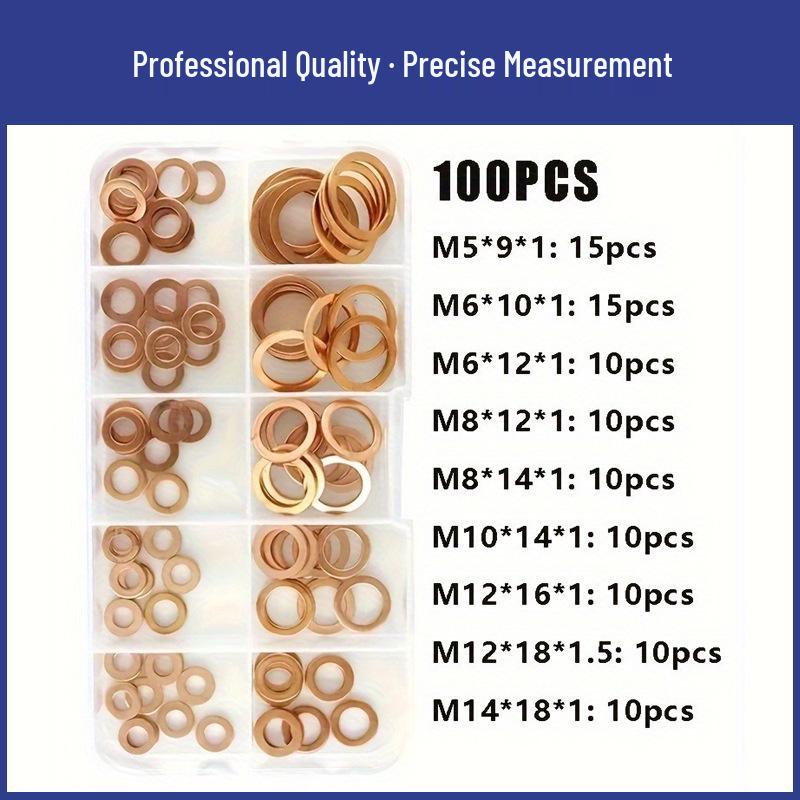 Boxed Purple Copper Flat Washers - 50/100/200PCS, Auto Repair, High Temp Resistant 50 Pieces
Boxed Purple Copper Flat Washers - 50/100/200PCS, Auto Repair, High Temp Resistant 50 Pieces