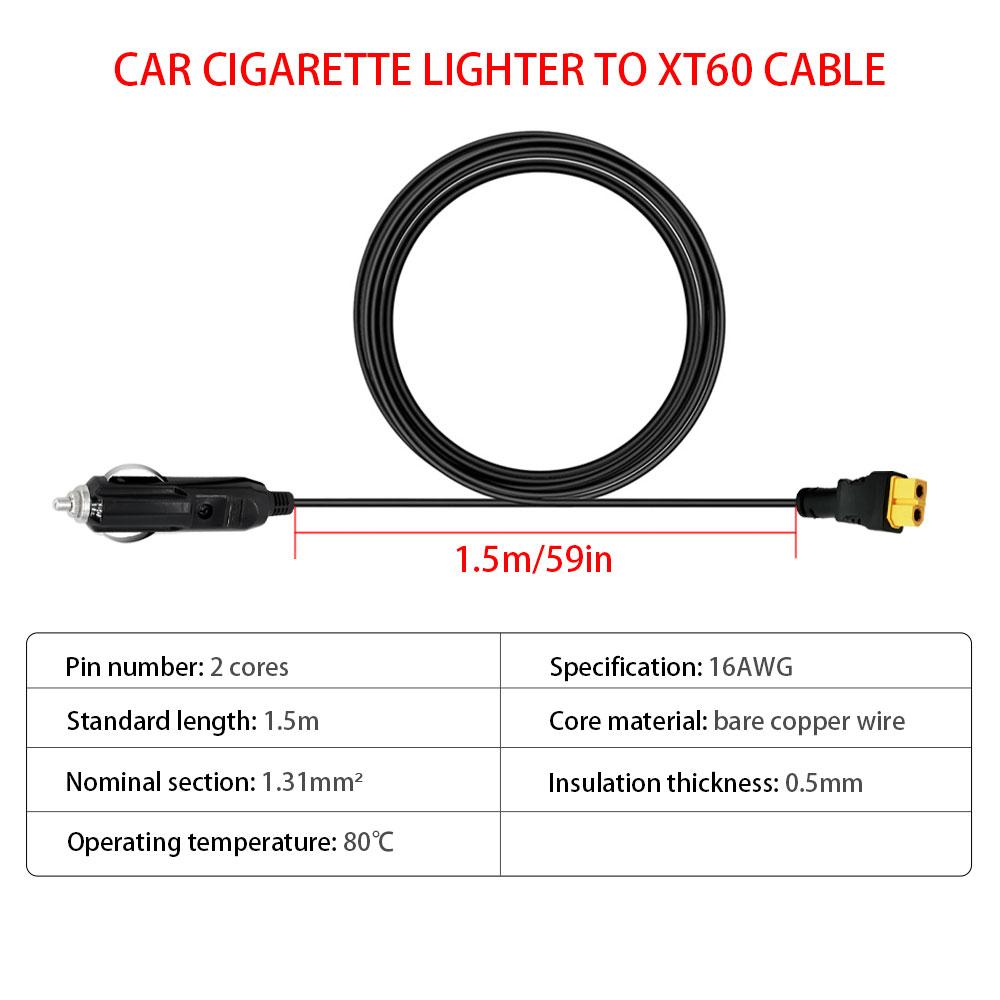 1.5M XT60 Car Cigarette Lighter Cable 16/18AWG Car Battery Cable Energy Storage Car Charging Cable for Automobile Supplies
1.5M XT60 Car Cigarette Lighter Cable 16/18AWG Car Battery Cable Energy Storage Car Charging Cable for Automobile Supplies