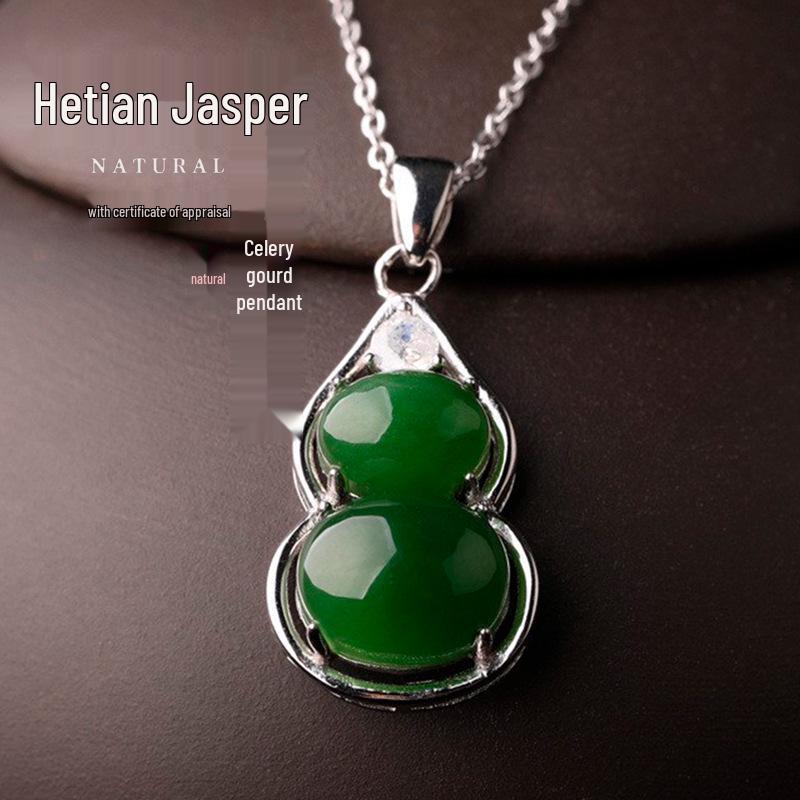 925 Sterling Silver Hetian Jasper Gourd Necklace with Certificate - Chinese Style Pendant 925 Silver
925 Sterling Silver Hetian Jasper Gourd Necklace with Certificate - Chinese Style Pendant 925 Silver