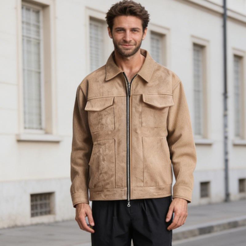 European and American Men s Suede Velvet Zipper Jacket with Large Pockets and Lapel. Small коричневий
European and American Men s Suede Velvet Zipper Jacket with Large Pockets and Lapel. Small коричневий